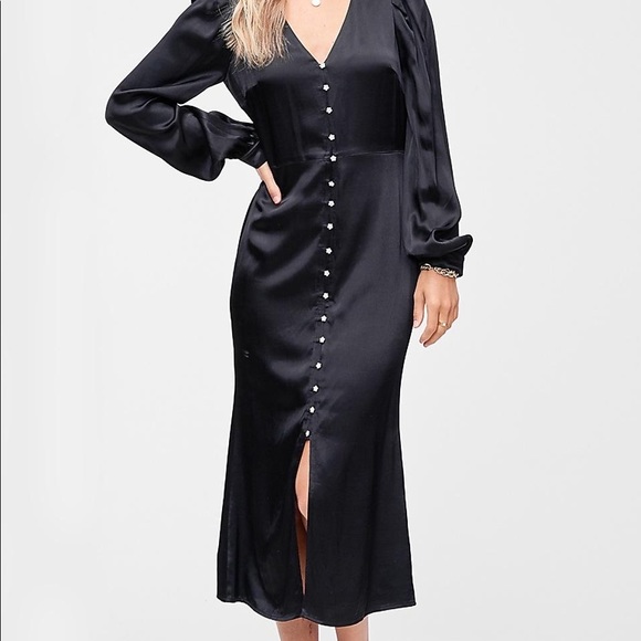 Black satin dress with beautiful crystal button details - Picture 3 of 3